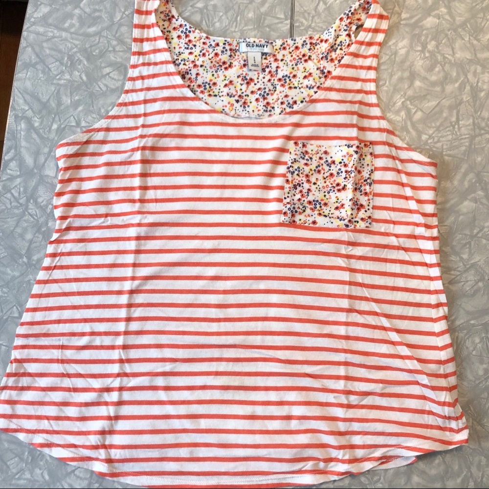 Old Navy Coral Striped/Floral Pocket Tank